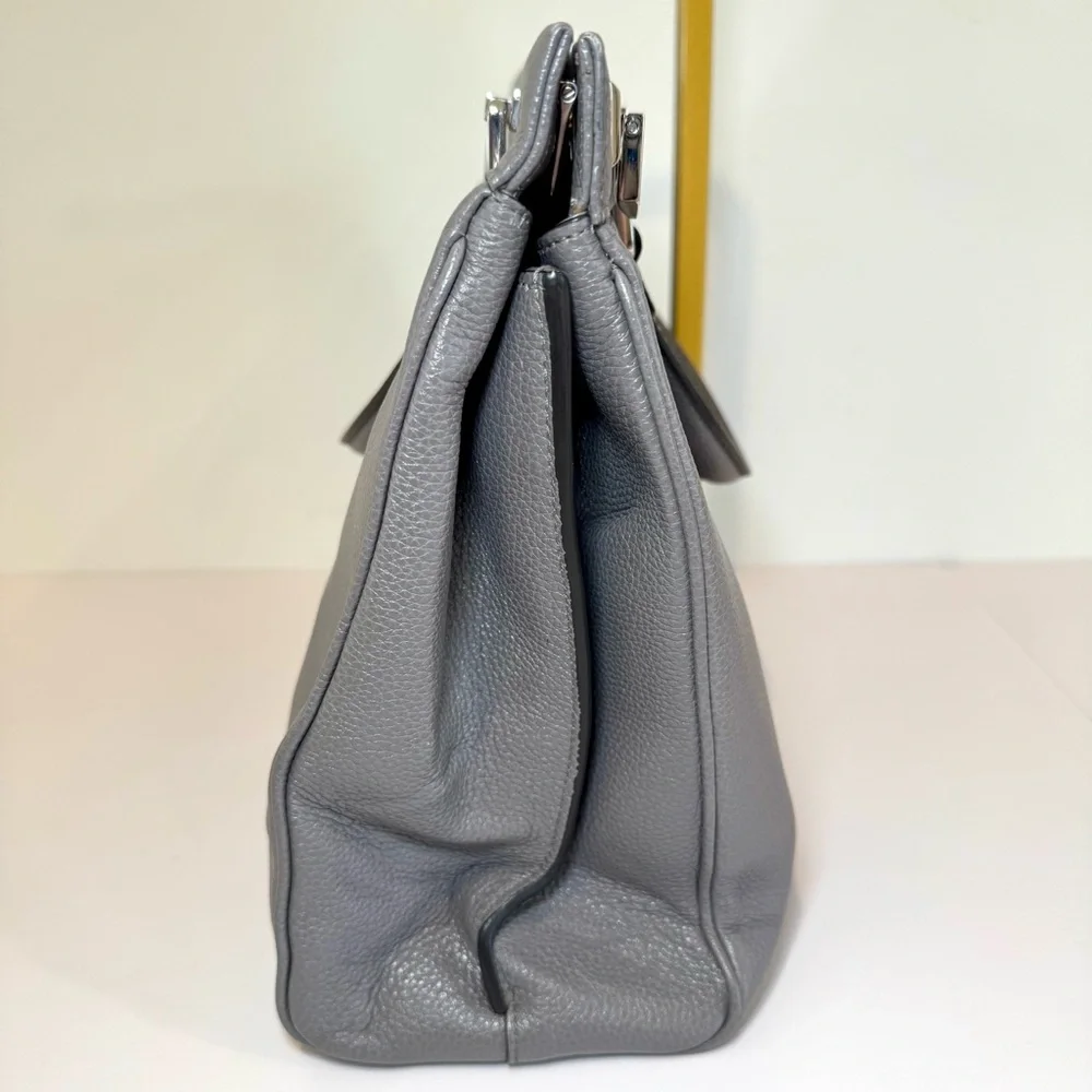 Gucci Zumi Medium Top Handle Bag In Grey Leather W Gold & Silver Logo Hardware